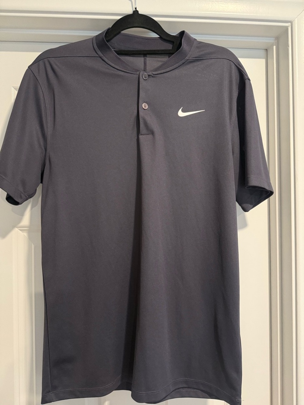 Nike Men’s Short Sleeve Dark Gray Henley with White Swoosh